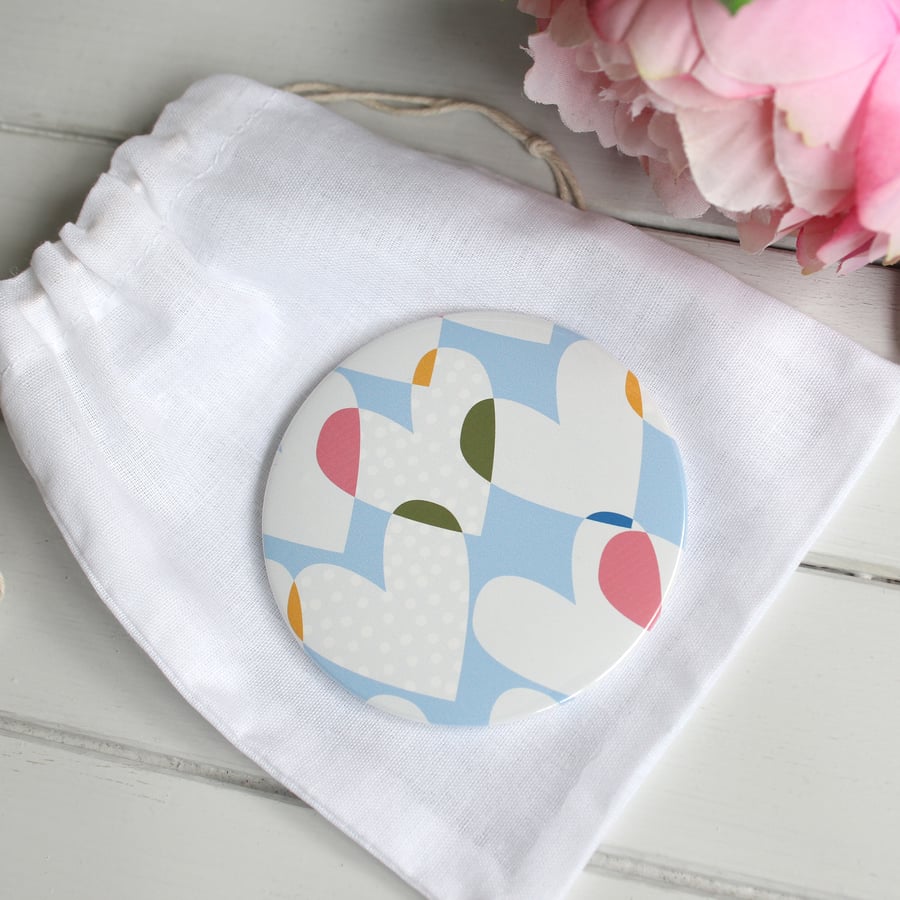 Pale Blue Hearts Pocket Mirror