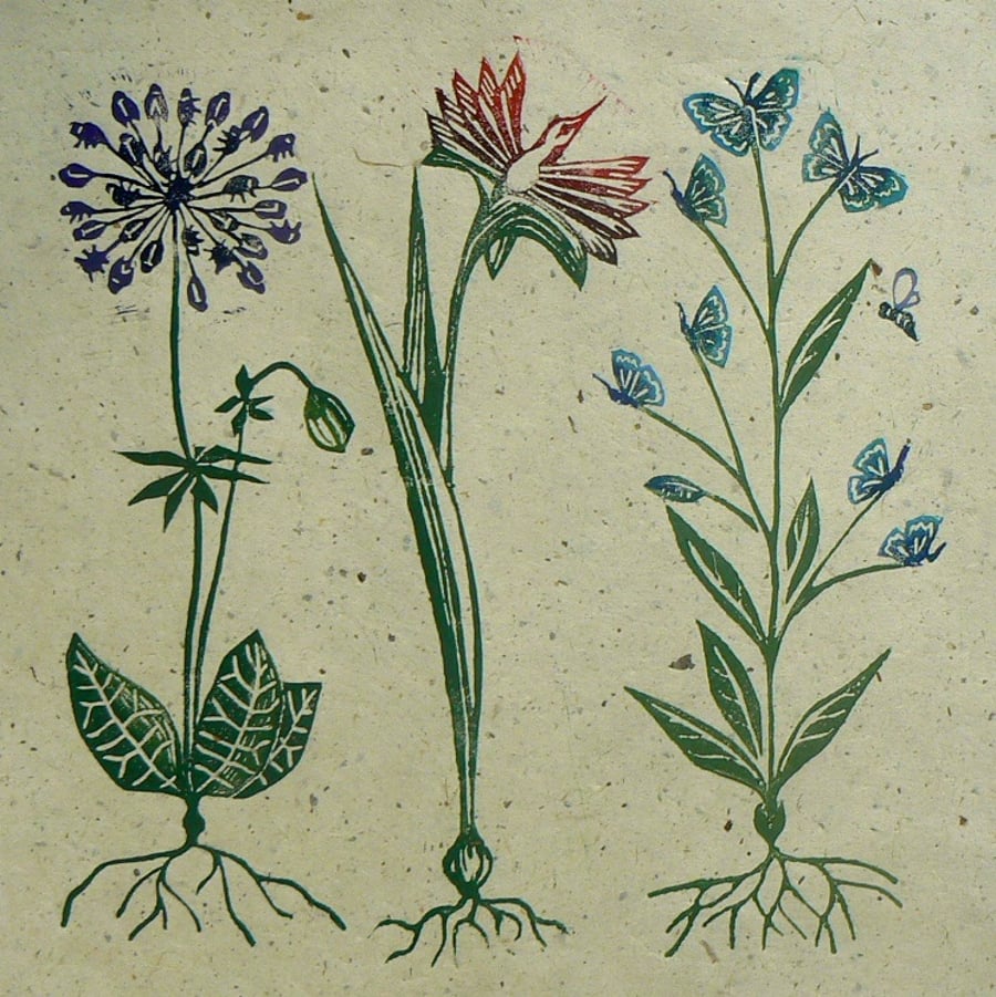 Botanical Peculiarities linocut print