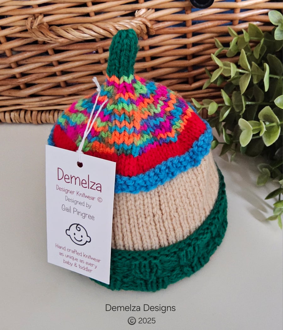 Hand Knitted Baby Boys Beanie Hat Newborn 