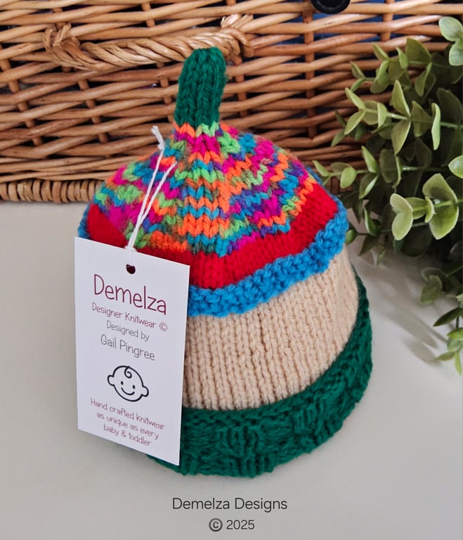 Hand Knitted Baby Boys Beanie Hat Newborn 