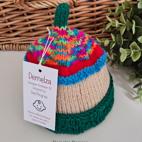 Hand Knitted Baby Boys Beanie Hat Newborn 