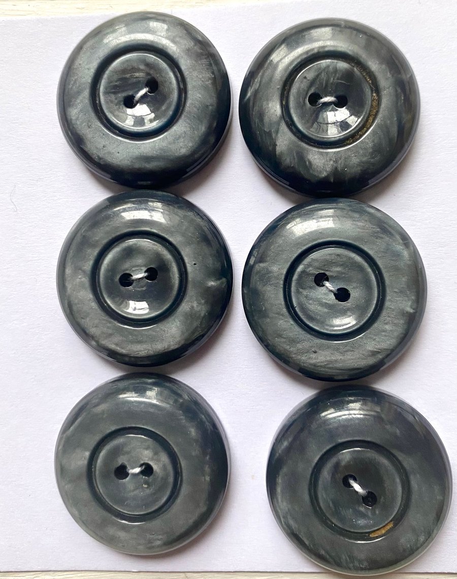 Set of 6, 2 hole flat grey buttons  