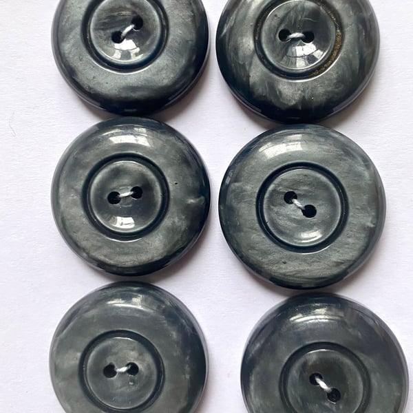 Set of 6, 2 hole flat grey buttons  