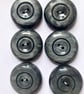 Set of 6, 2 hole flat grey buttons  