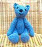 Handmade 8" Blue Teddy Bear knitted in 100% Wool