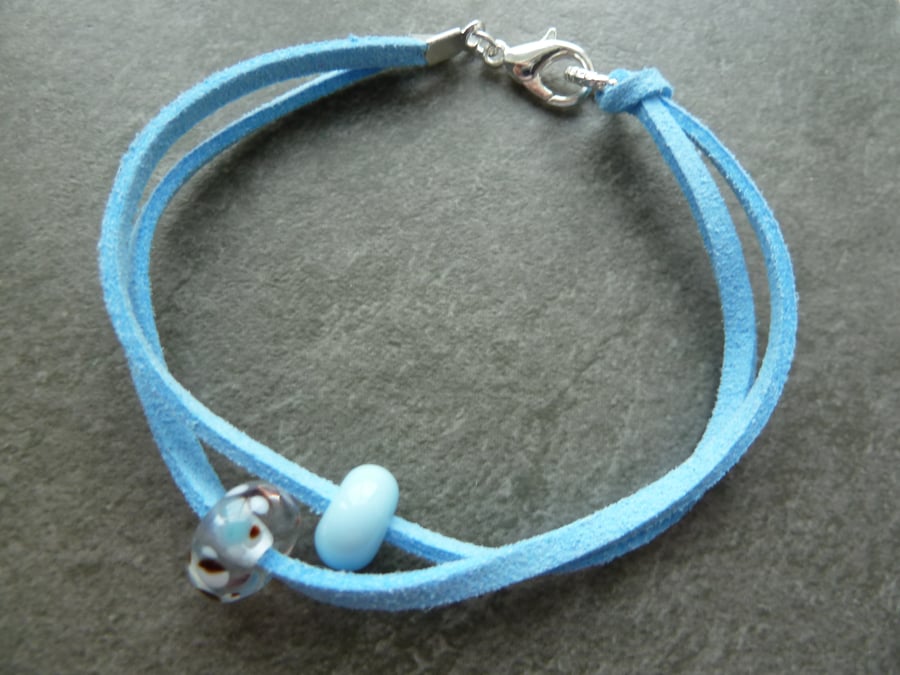 double stranded faux suede bracelet blue