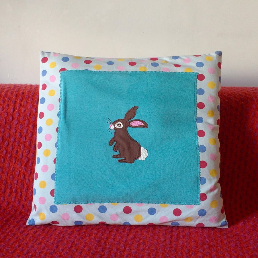 Adorable child's bunny rabbit appliqué cushion. One-of-a-Kind.