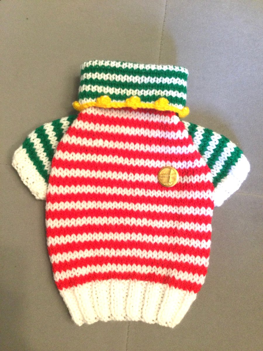 XSmall dog puppy sweater jumper coat 9.5”L 12”G hand knit (raglan sleeved)