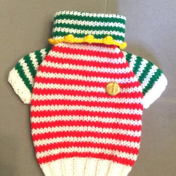 XSmall dog puppy sweater jumper coat 9.5”L 12”G hand knit (raglan sleeved)