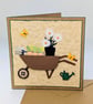 Gardening handmade card with wheelbarrow for him, blank any occasion card