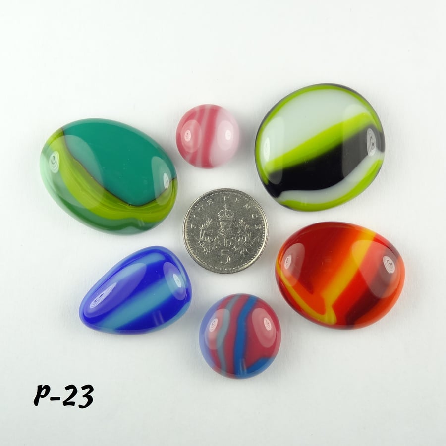 Fused glass cabochons flat backed perfect for jewellery making (P-23)