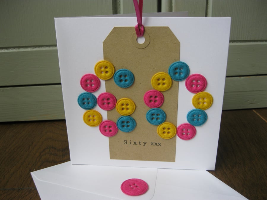 Sixtieth Button Birthday Card