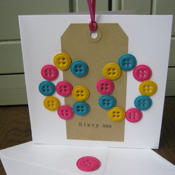 Sixtieth Button Birthday Card