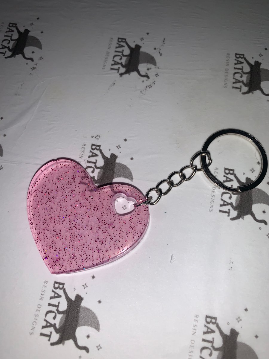 Pink resin heart keyring