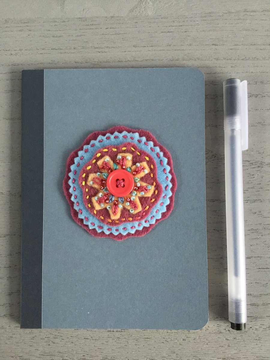 Hand Embroidered Button Flower Notebook Set