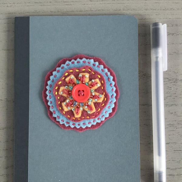 Hand Embroidered Button Flower Notebook Set