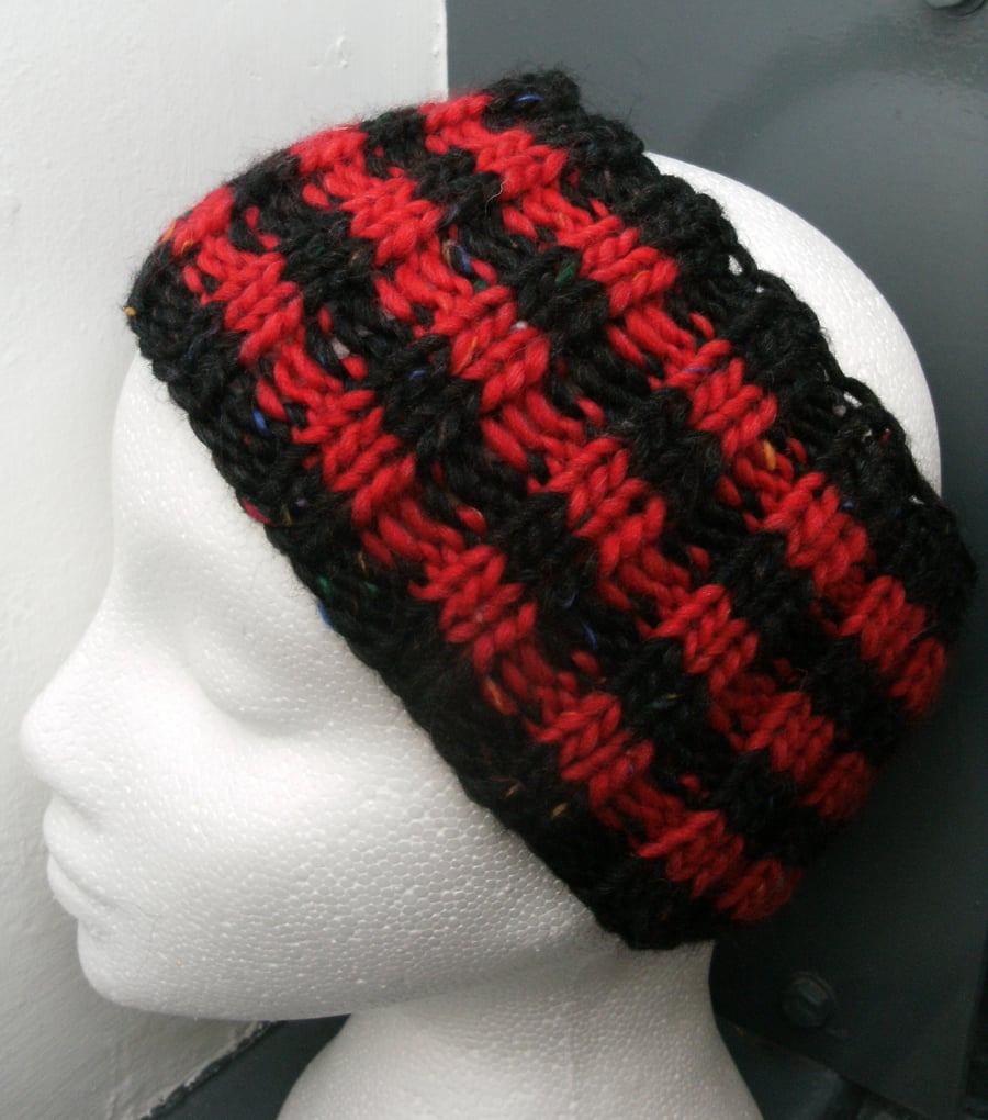 Hand Knitted Merino Headband in Red & Black Dennis The Menace style