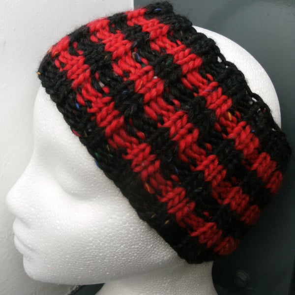 Hand Knitted Merino Headband in Red & Black Dennis The Menace style