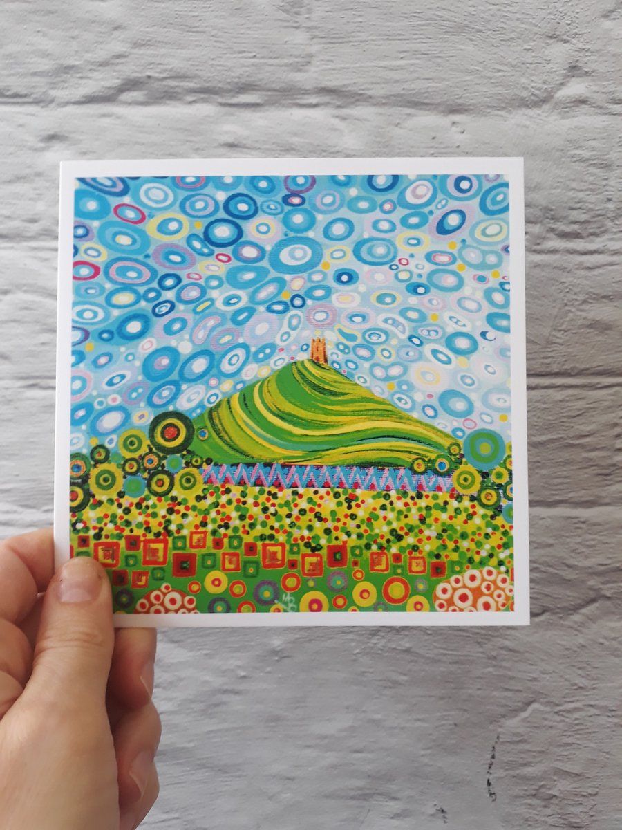 Colourful Glastonbury Tor Greetings Card for Any Occasion
