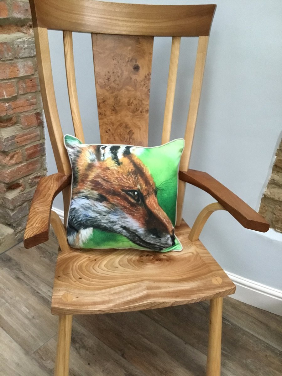 Luxury fox cushion based on a painting by artist Janet Bird