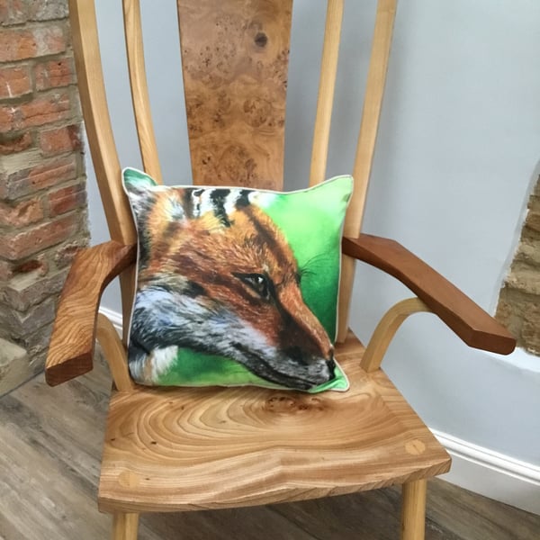 Luxury fox cushion based on a painting by artist Janet Bird