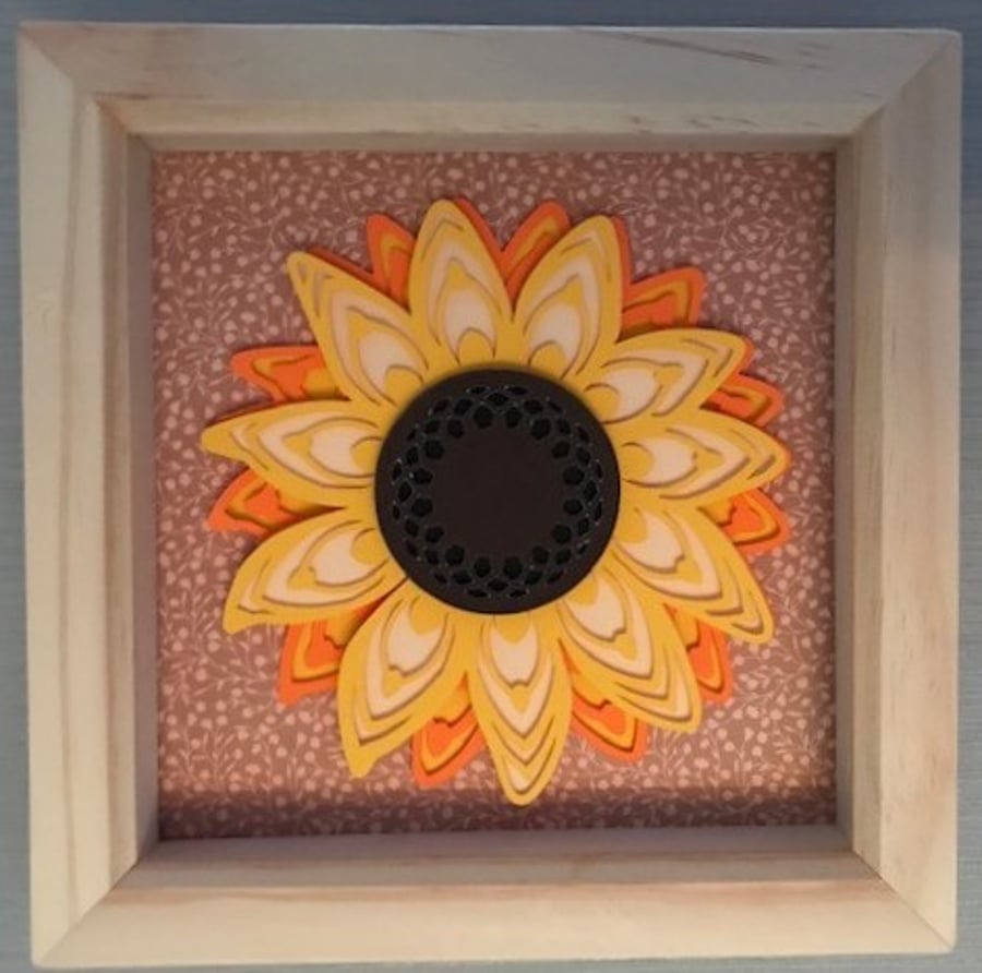 3D Sunflower Picture in Wooden Frame
