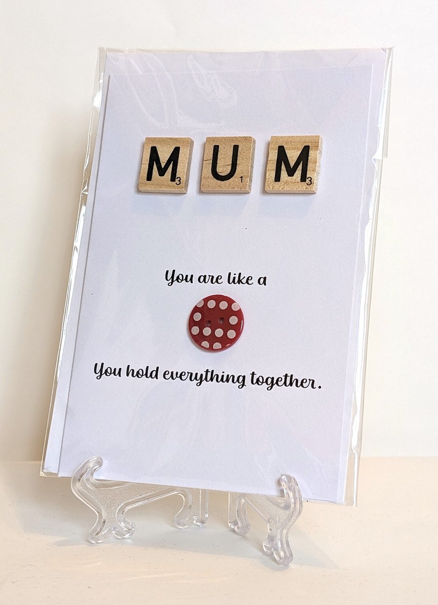 Mum You're like a button Scrabble & button greetings card