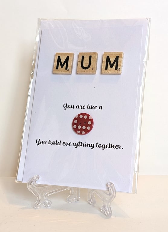 Mum You're like a button Scrabble & button greetings card