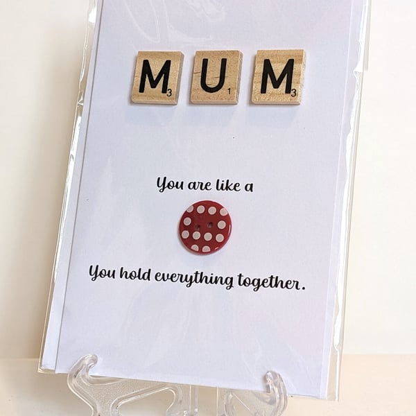 Mum You're like a button Scrabble & button greetings card