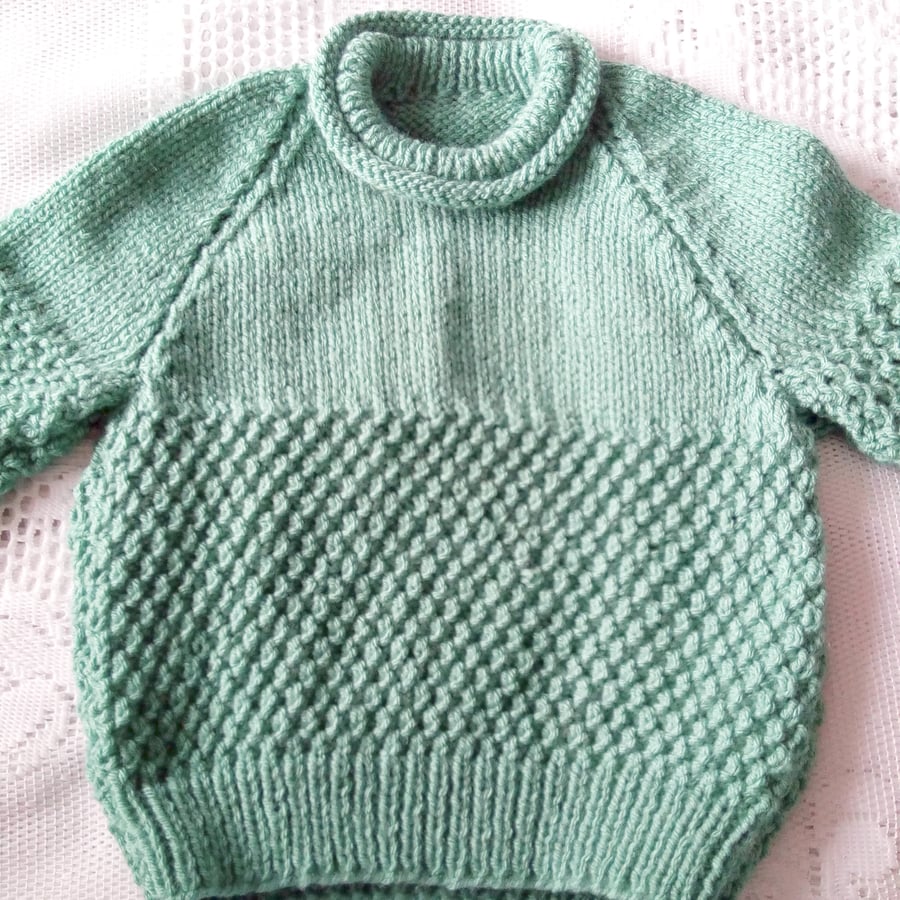 Child's Chunky Jumper with A Roll Neck in Double Moss Stitch Pattern