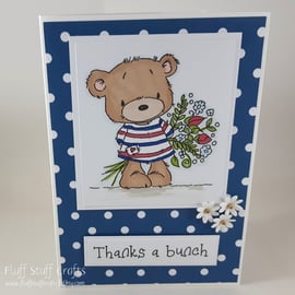 Handmade thank you card - bear with bouquet