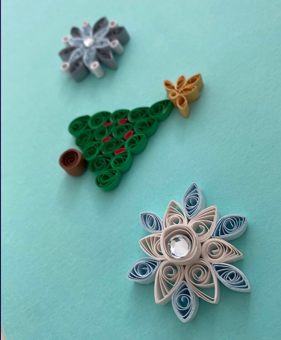 Set of 3 Mini Quilled Quilling Christmas Tree Decoration Ornaments