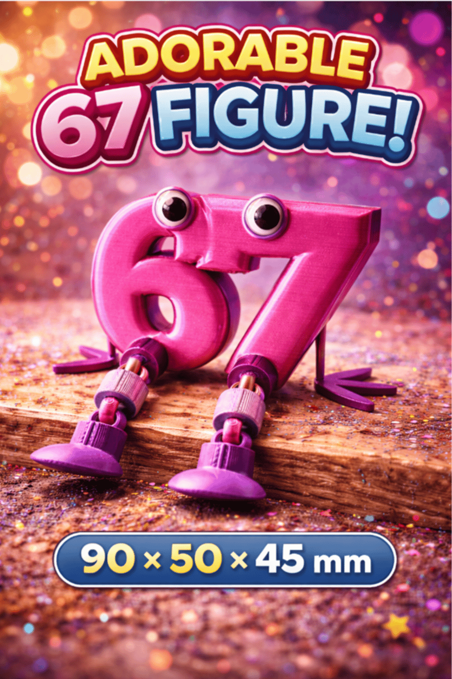 Adorable 3D Printed 67 Figure Toy – 90-50-45mm – Fun Desk Decor