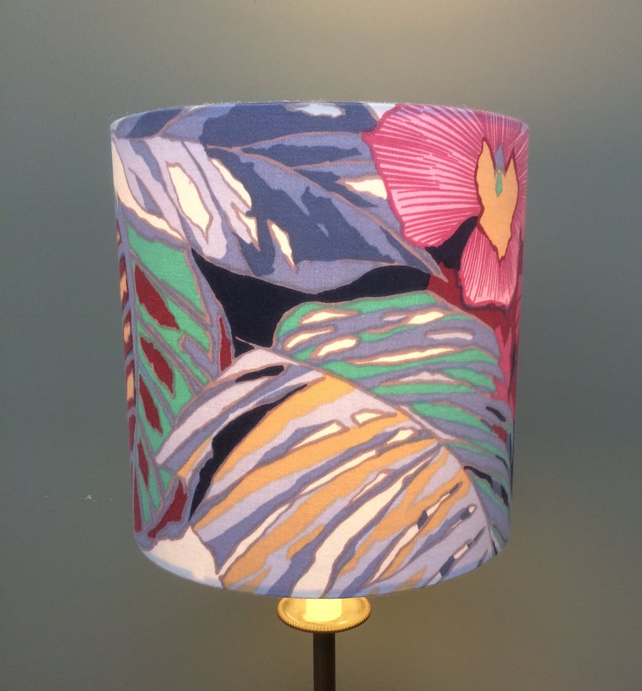 Tropical Hawaii Jungle West Coast Deco Tiki 80s Vintage Fabric Lampshade