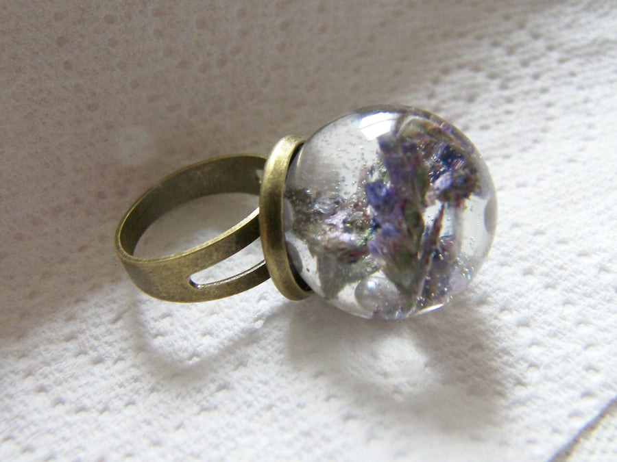 Flower Resin Ring, Sea Lavender and Pearl