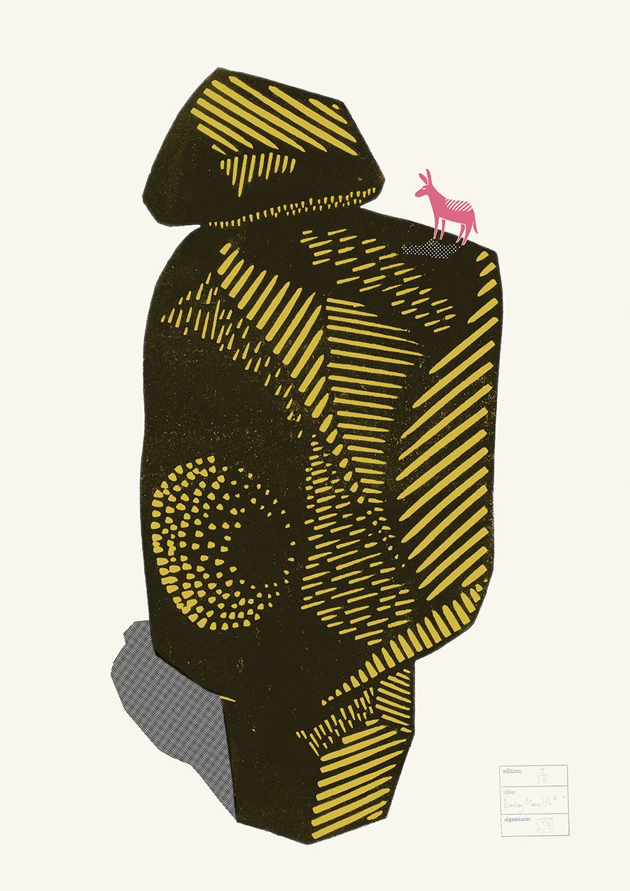 Donkey Monolith No.11 A2 three-colour linocut screen-print