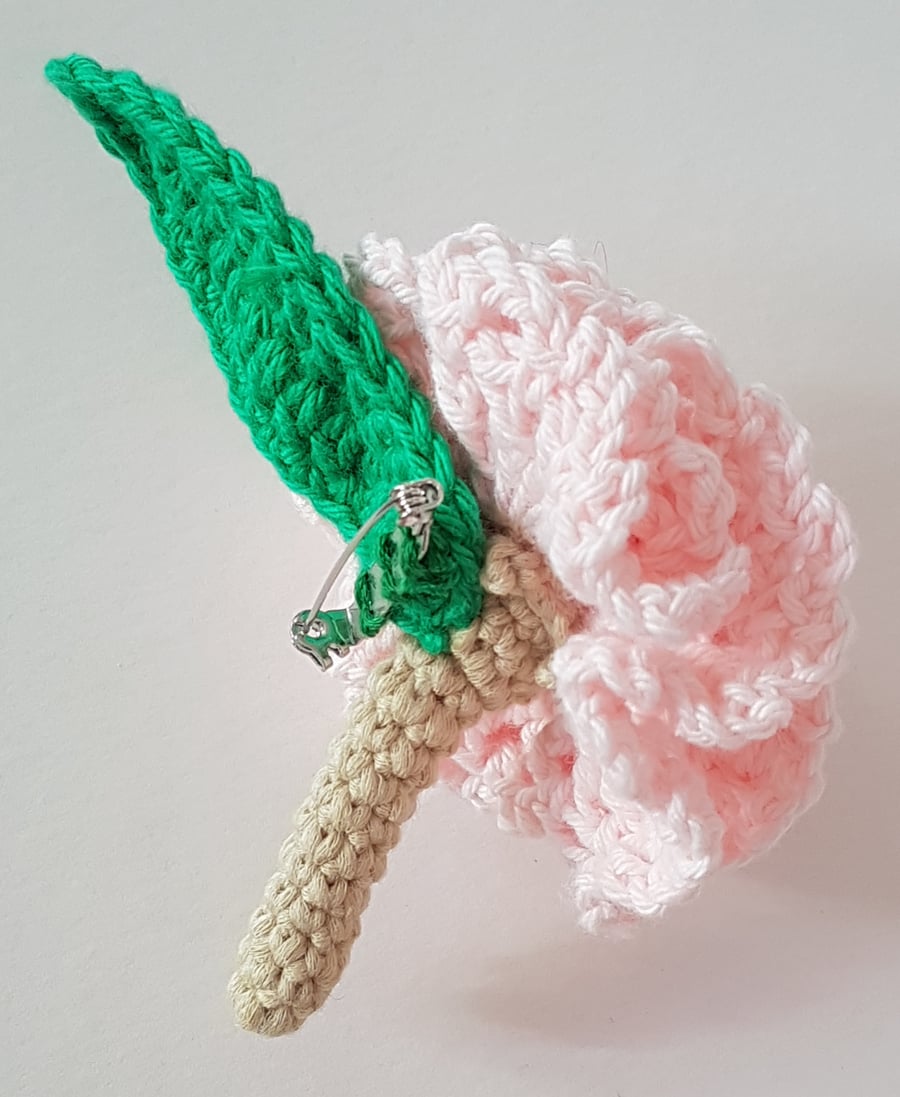 Crochet pale pink carnation brooch corsage buttonhole