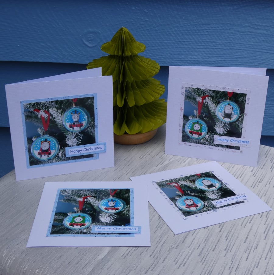 Four Thomas the Tank Engine Christmas cards, photographic, 6x6" square cards