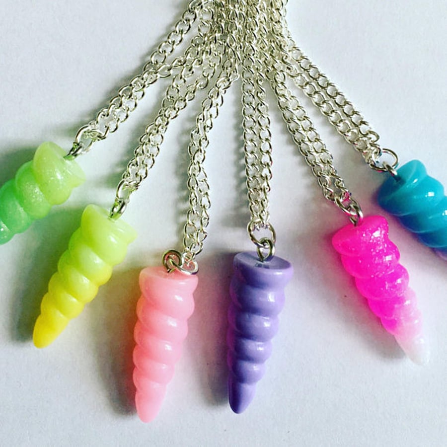 Resin necklace Unicorn horn solid colours or glittery colours