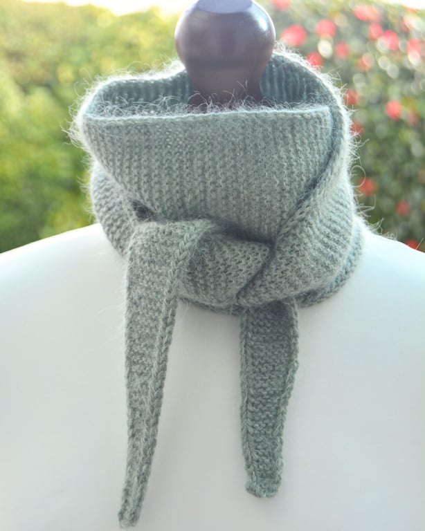 Knitted Small Triangle Scarf Harmony Scarf Merino Mohair Silk Light Mint Green