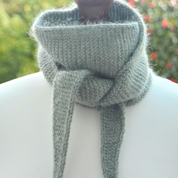 Knitted Small Triangle Scarf Harmony Scarf Merino Mohair Silk Light Mint Green