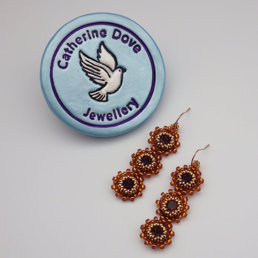 Tantalising topaz coloured beadwoven Swarovski crystal earrings