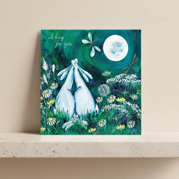 Thinking of You Card, Handmade Hare Greeting Card, A Hug For You