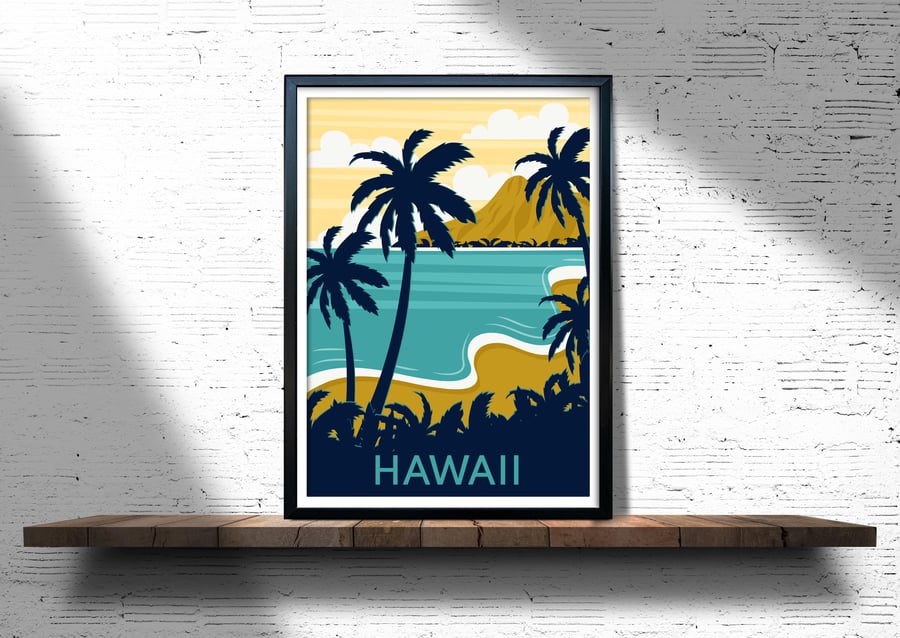 Hawaii retro travel poster, Hawaii wall print, retro wall decor