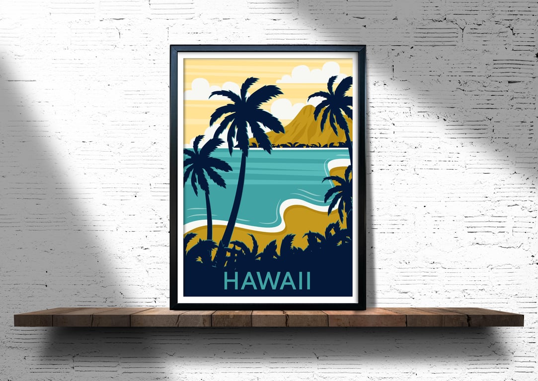 Hawaii retro travel poster, Hawaii wall print, retro wall decor