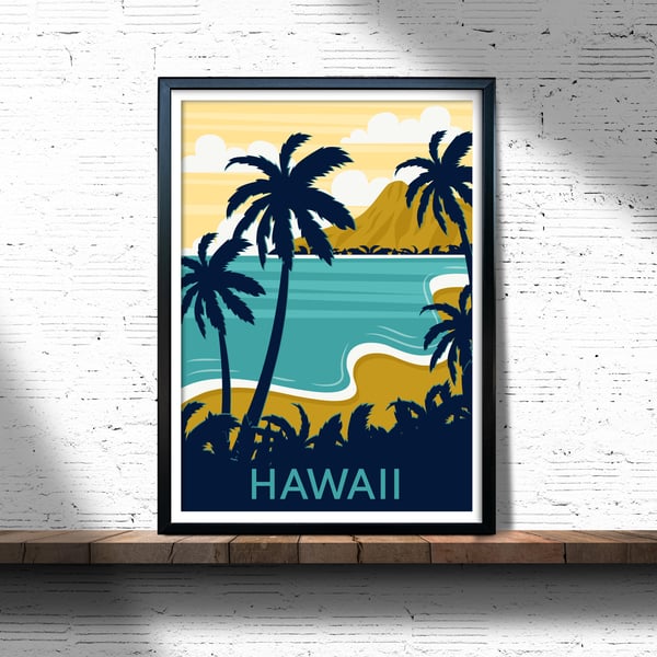 Hawaii retro travel poster, Hawaii wall print, retro wall decor