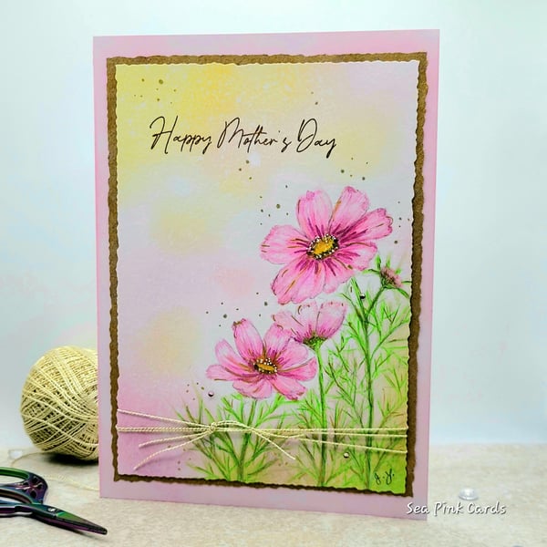 Card - Mother's Day - Cards, handpainted, cosmos, watercolour, flowers, blank
