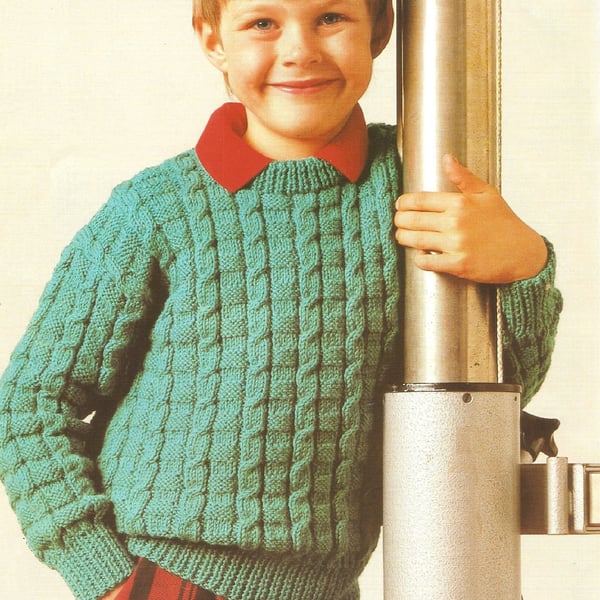 VINTAGE KNITTING PATTERN Boys Textured Sweater