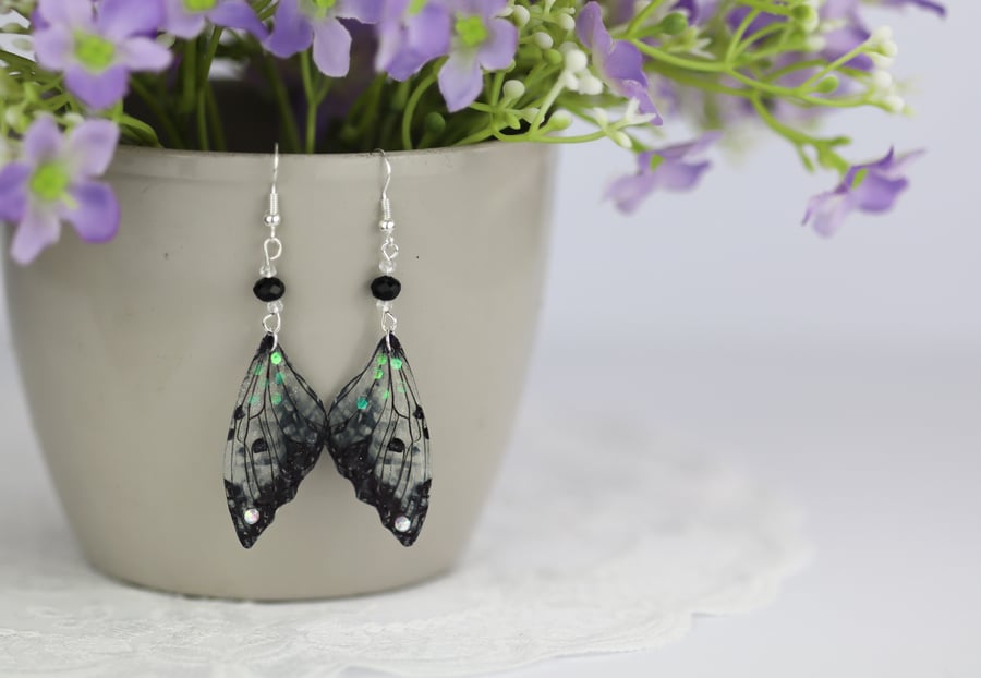 Fairy Wing Earrings Black Butterfly Gothic Fairycore Cottagecore Boho Fairy Gift