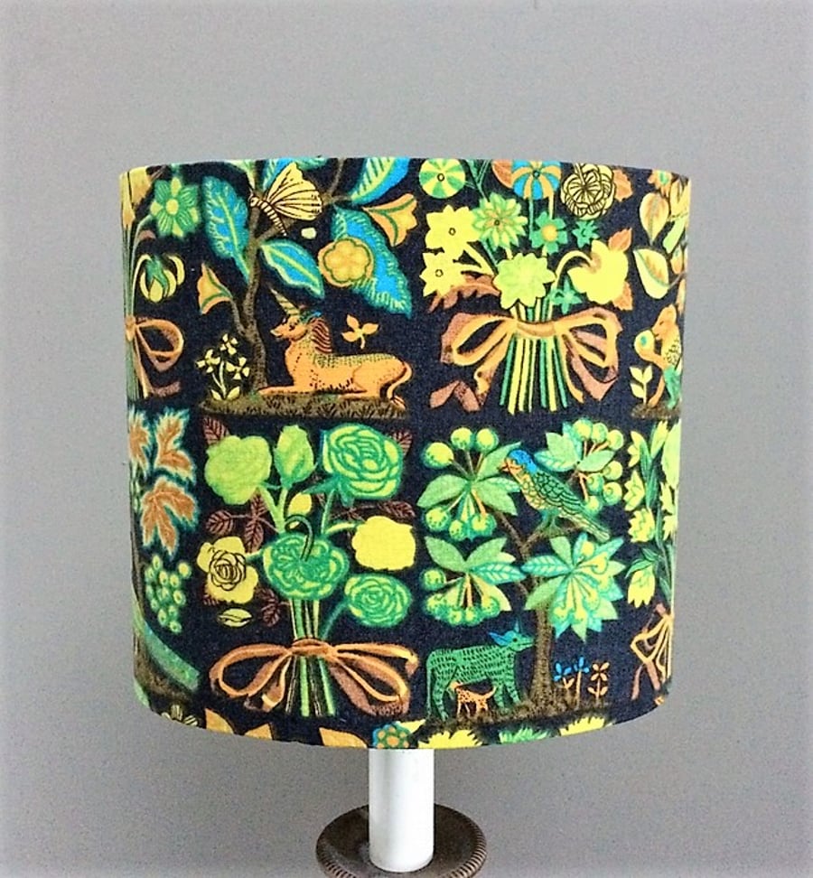 RARE 60s 70s Lime Green LORENZO Animals Jungle Jonelle vintage fabric Lampshade 